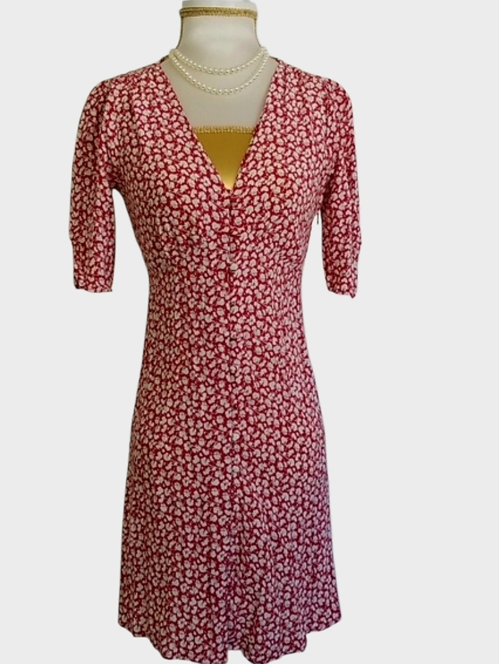ALL SAINTS Kota Scatter Red White Floral Dress V-Neck Dress